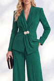 Fresh Emerald 2 Piece Ruched Women Suits with Button