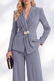 Fresh Emerald 2 Piece Ruched Women Suits with Button