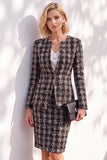 Pink Tweed Round Neck 2 Piece Pencil Midi Work Dress with Sleeves
