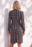 Pink Tweed Round Neck 2 Piece Pencil Midi Work Dress with Sleeves