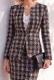 Pink Tweed Round Neck 2 Piece Pencil Midi Work Dress with Sleeves