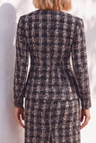 Pink Tweed Round Neck 2 Piece Pencil Midi Work Dress with Sleeves