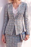 Pink Tweed Round Neck 2 Piece Pencil Midi Work Dress with Sleeves