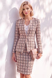 Pink Tweed Round Neck 2 Piece Pencil Midi Work Dress with Sleeves