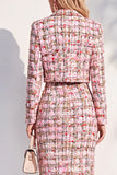 Pink Tweed Single 2 Piece Breasted Pencil Midi Work Dress with Sleeves