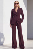 Dark Burgundy Peak Lapel 2 Piece Women Suits with Pocket