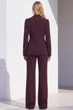 Dark Burgundy Peak Lapel 2 Piece Women Suits with Pocket
