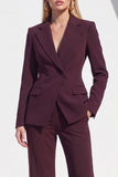 Dark Burgundy Peak Lapel 2 Piece Women Suits with Pocket