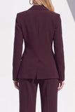 Dark Burgundy Peak Lapel 2 Piece Women Suits with Pocket