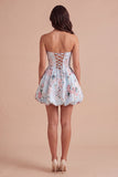 Pink Floral A Line Strapless Bubble Short Cocktail Dress