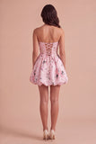 Pink Floral A Line Strapless Bubble Short Cocktail Dress