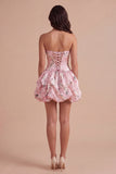 Floral Blue Lace Up Back Bubble Short Cocktail Dress