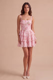 Blue Floral Corset Ruffled A Line Short Cocktail Dress