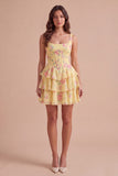 Blue Floral Corset Ruffled A Line Short Cocktail Dress
