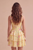 Blue Floral Corset Ruffled A Line Short Cocktail Dress