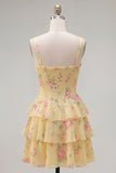 Blue Floral Corset Ruffled A Line Short Cocktail Dress
