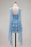 Yellow Ruffled Neck Scarf Floral Short Cocktail Dress