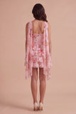 Yellow Ruffled Neck Scarf Floral Short Cocktail Dress