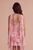 Yellow Ruffled Neck Scarf Floral Short Cocktail Dress