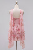 Yellow Ruffled Neck Scarf Floral Short Cocktail Dress