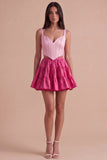 2 Piece Pink Fuchsia Corset A Line Short Cocktail Dress