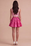 2 Piece Pink Fuchsia Corset A Line Short Cocktail Dress