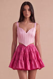 2 Piece Pink Fuchsia Corset A Line Short Cocktail Dress