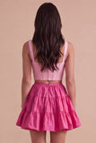 2 Piece Pink Fuchsia Corset A Line Short Cocktail Dress