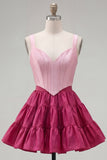2 Piece Pink Fuchsia Corset A Line Short Cocktail Dress