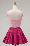 2 Piece Pink Fuchsia Corset A Line Short Cocktail Dress