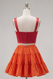 2 Piece Pink Fuchsia Corset A Line Short Cocktail Dress