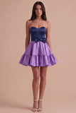 Navy Purple Satin Sweetheart Short Cocktail Dress with Bow