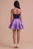 Navy Purple Satin Sweetheart Short Cocktail Dress with Bow