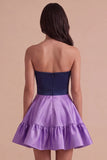 Navy Purple Satin Sweetheart Short Cocktail Dress with Bow