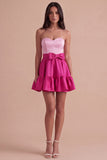 Navy Purple Satin Sweetheart Short Cocktail Dress with Bow