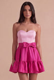 Navy Purple Satin Sweetheart Short Cocktail Dress with Bow