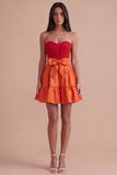 Navy Purple Satin Sweetheart Short Cocktail Dress with Bow