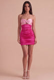 Red Orange Ruched Sweetheart Bodycon Short Cocktail Dress