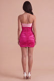 Red Orange Ruched Sweetheart Bodycon Short Cocktail Dress