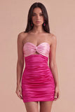 Red Orange Ruched Sweetheart Bodycon Short Cocktail Dress