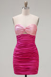 Red Orange Ruched Sweetheart Bodycon Short Cocktail Dress