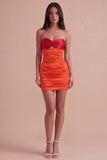 Red Orange Ruched Sweetheart Bodycon Short Cocktail Dress