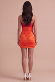 Red Orange Ruched Sweetheart Bodycon Short Cocktail Dress