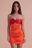 Red Orange Ruched Sweetheart Bodycon Short Cocktail Dress