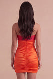 Red Orange Ruched Sweetheart Bodycon Short Cocktail Dress