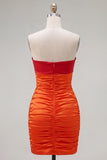 Red Orange Ruched Sweetheart Bodycon Short Cocktail Dress