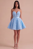 Pink Floral Strapless A Line Short Cocktail Dress