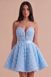 Pink Floral Strapless A Line Short Cocktail Dress