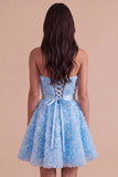 Pink Floral Strapless A Line Short Cocktail Dress