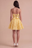 Pink Floral Strapless A Line Short Cocktail Dress